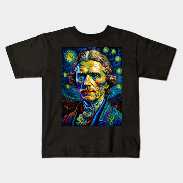 Thomas Jefferson in starry night Kids T-Shirt by FUN GOGH